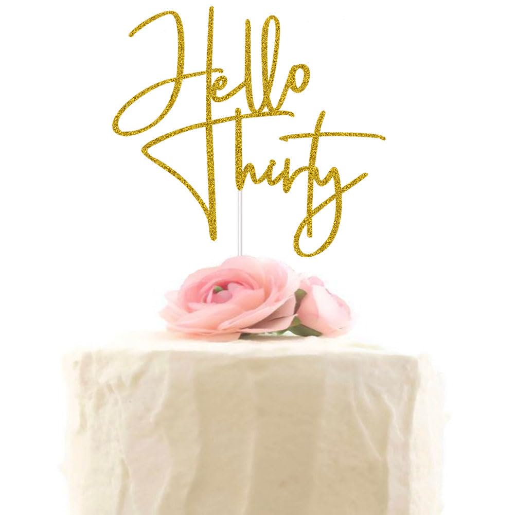 XIUHUBA Hello Thirty Cake Topper – Gold Glitter 30th Birthday
