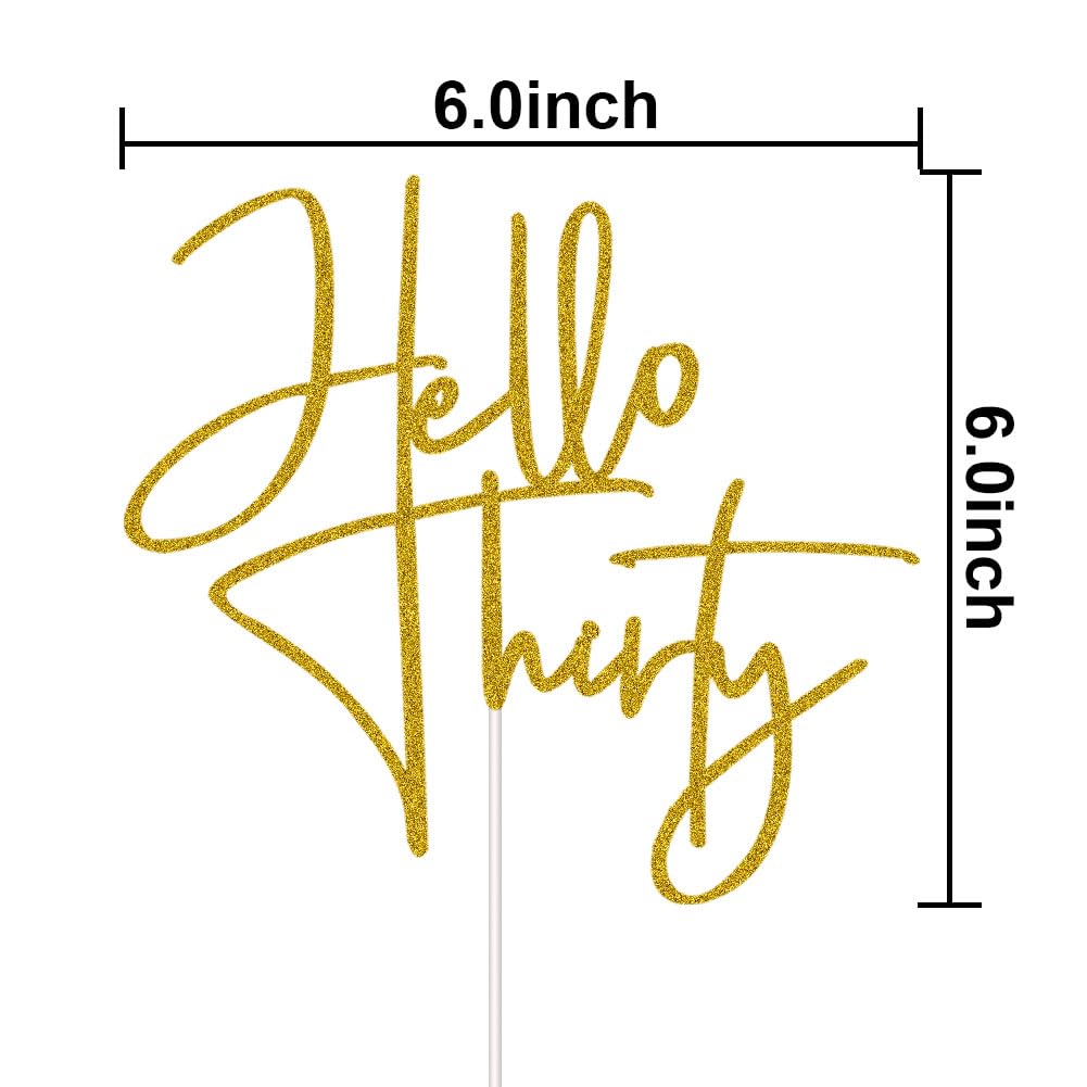 XIUHUBA Hello Thirty Cake Topper – Gold Glitter 30th Birthday