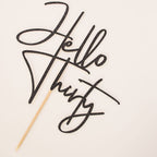 XIUHUBA Hello Thirty Cake Topper – Black Glitter, 6-Inch, Ready-to-Use 30th Birthday Decoration