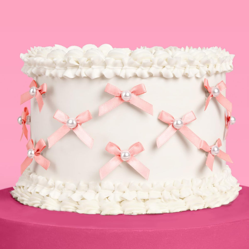xo, Fetti Mini Pink Bow + Pearl Cake Toppers | 12 Pcs for Parties