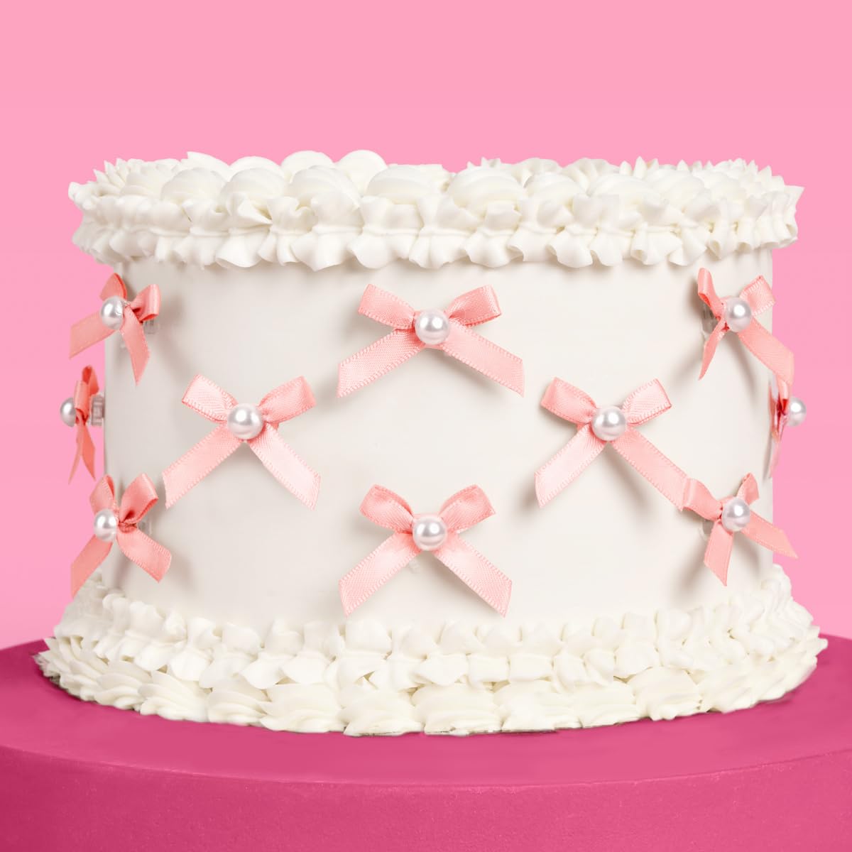 xo, Fetti Mini Pink Bow + Pearl Cake Toppers | 12 Pcs for Parties