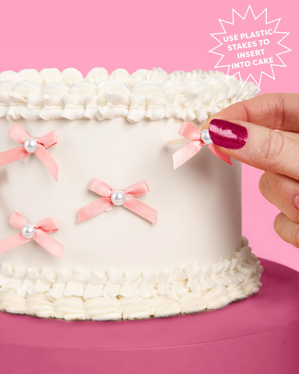 xo, Fetti Mini Pink Bow + Pearl Cake Toppers | 12 Pcs for Parties