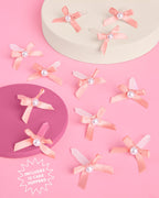 xo, Fetti Mini Pink Bow + Pearl Cake Toppers | 12 Pcs for Parties