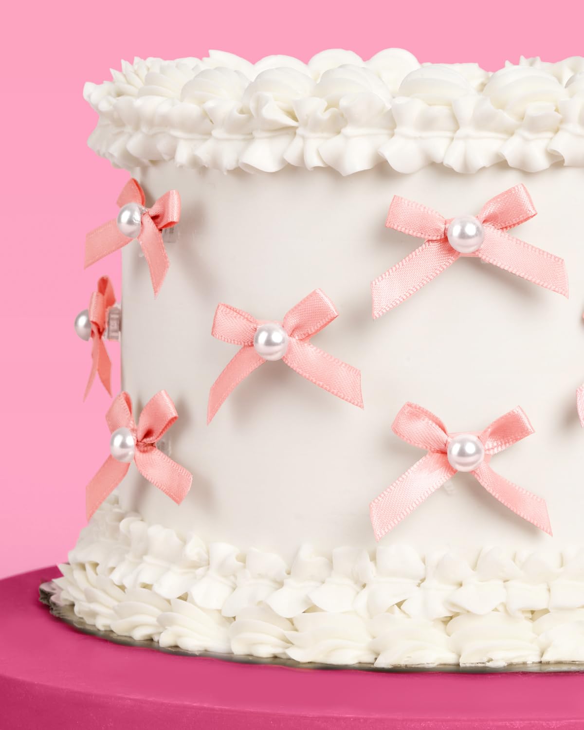 xo, Fetti Mini Pink Bow + Pearl Cake Toppers | 12 Pcs for Parties