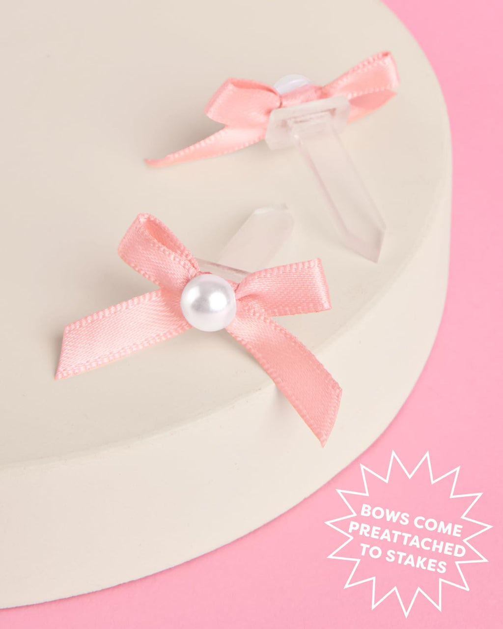 xo, Fetti Mini Pink Bow + Pearl Cake Toppers | 12 Pcs for Parties