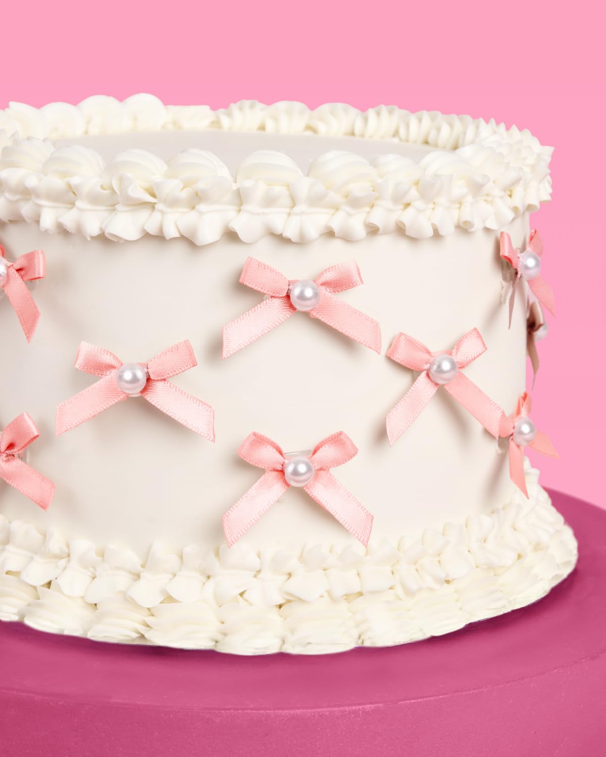 xo, Fetti Mini Pink Bow + Pearl Cake Toppers | 12 Pcs for Parties