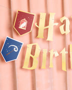 xo, Fetti Wizard Happy Birthday Banner - Gold Foil, 6.5 ft | Party Garland & Magic Theme Sign