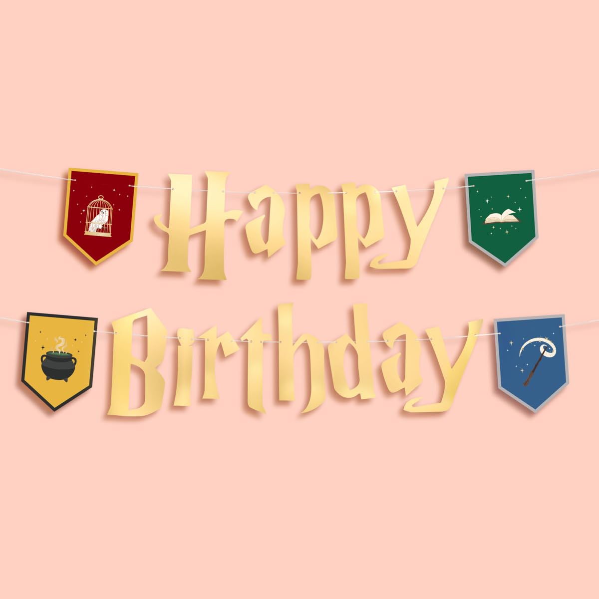 xo, Fetti Wizard Happy Birthday Banner - Gold Foil, 6.5 ft | Party Garland & Magic Theme Sign