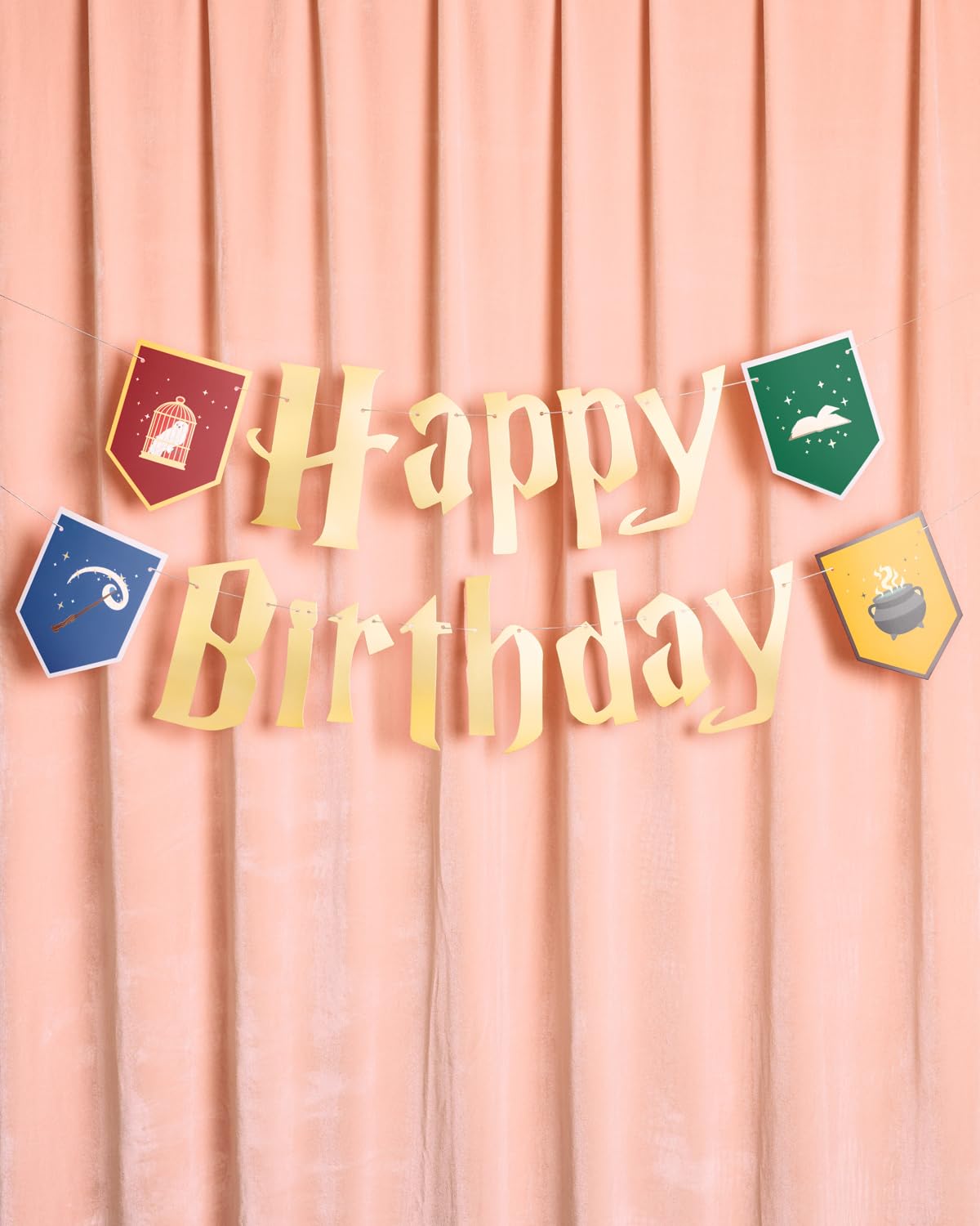 xo, Fetti Wizard Happy Birthday Banner - Gold Foil, 6.5 ft | Party Garland & Magic Theme Sign