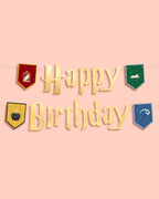 xo, Fetti Wizard Happy Birthday Banner - Gold Foil, 6.5 ft | Party Garland & Magic Theme Sign