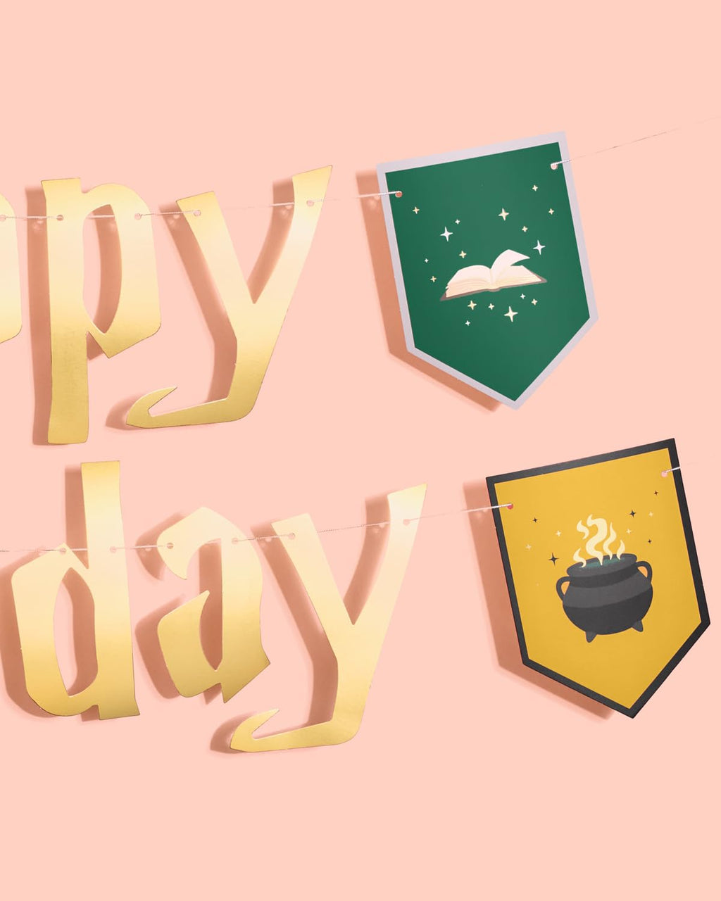 xo, Fetti Wizard Happy Birthday Banner - Gold Foil, 6.5 ft | Party Garland & Magic Theme Sign