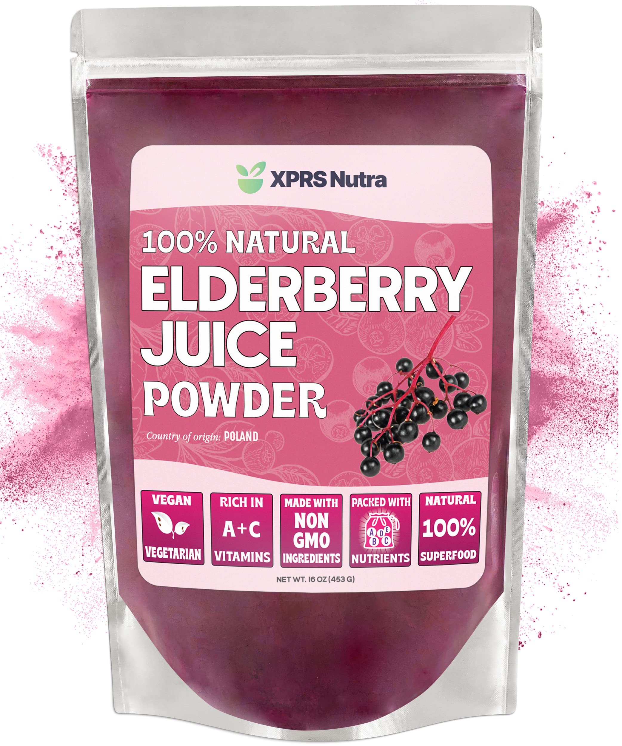 XPRS Nutra Holunderbeerensaftpulver – Bio-Holunderbeerpulver (454 g) | Vitamin A & C