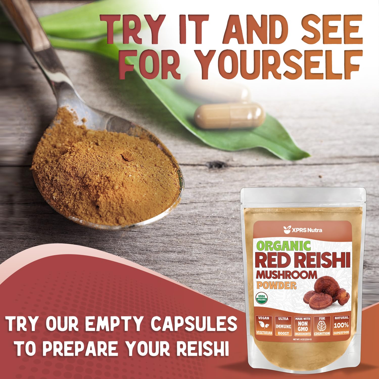 XPRS Nutra Organic Red Reishi Powder - 16 oz | Cognition & Longevity (Vegan)