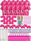 Xuhal 92 Pcs Spa Party Kit — Slumber Party Set with Satin Robes, Headbands & Eye Masks (Rose, 12)