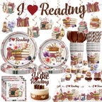 Xynic 177pc Book Themed Party Set – Tableware & Decor for 25 Guests (I Like Reading)