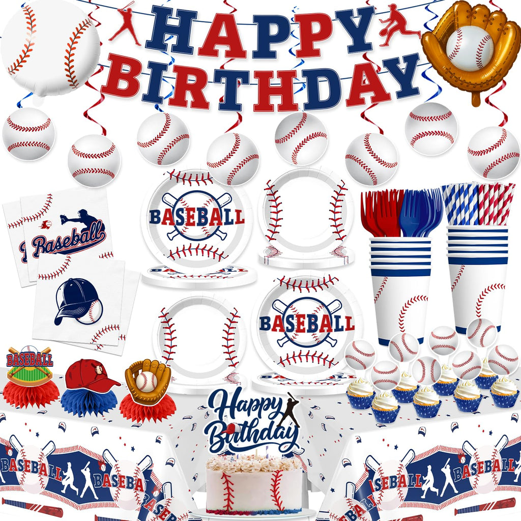 Xynic 202Pcs Baseball Birthday Decorations & Tableware Set for 25 Guests