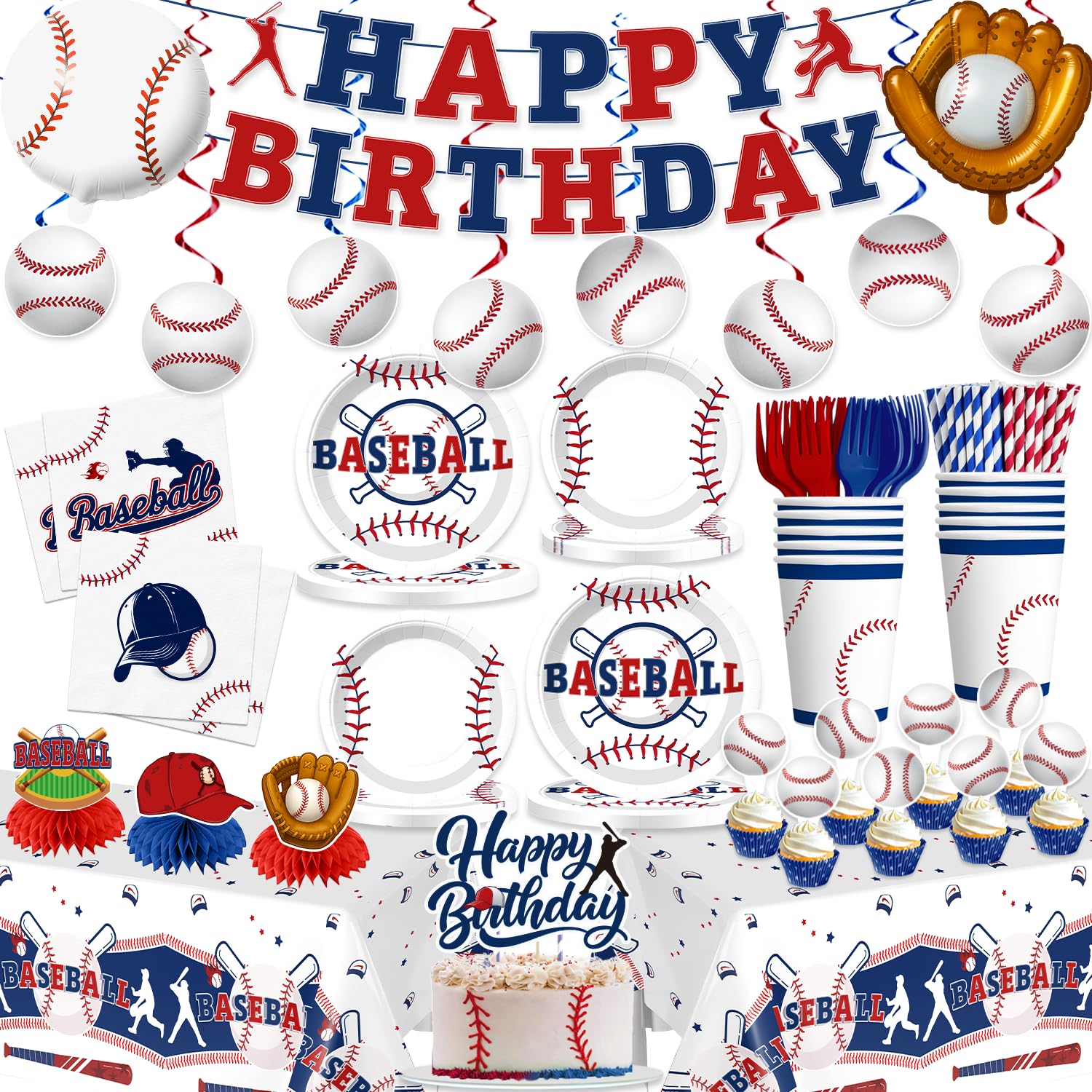 Xynic 202Pcs Baseball Birthday Decorations & Tableware Set for 25 Guests