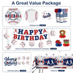 Xynic 202Pcs Baseball Birthday Decorations & Tableware Set for 25 Guests