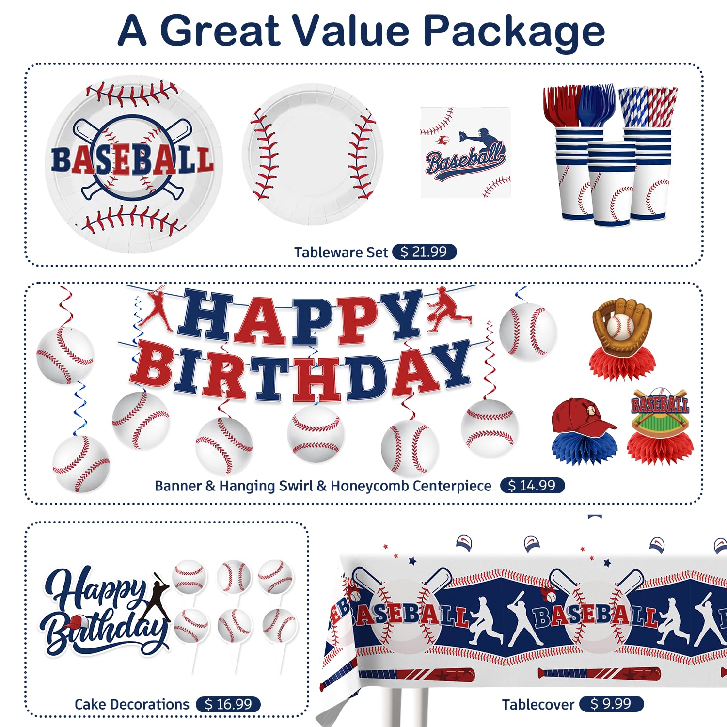 Xynic 202Pcs Baseball Birthday Decorations & Tableware Set for 25 Guests
