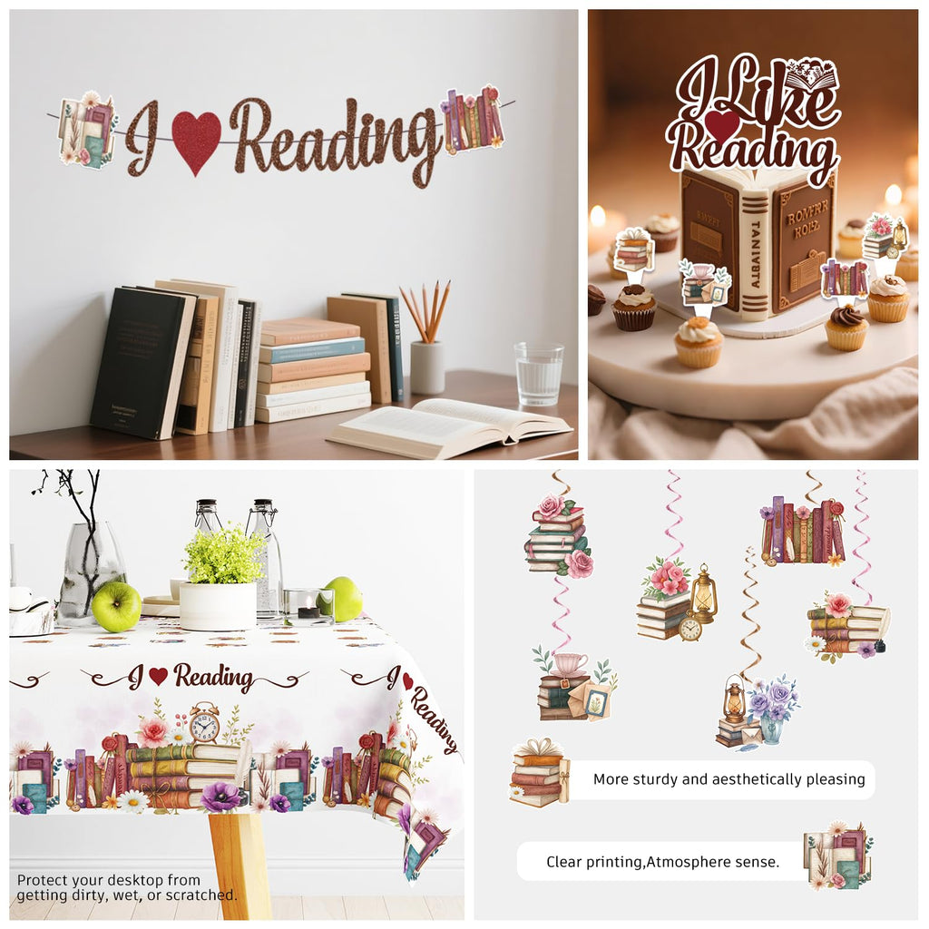 Xynic 177pc Book Themed Party Set – Tableware & Decor for 25 Guests (I Like Reading)