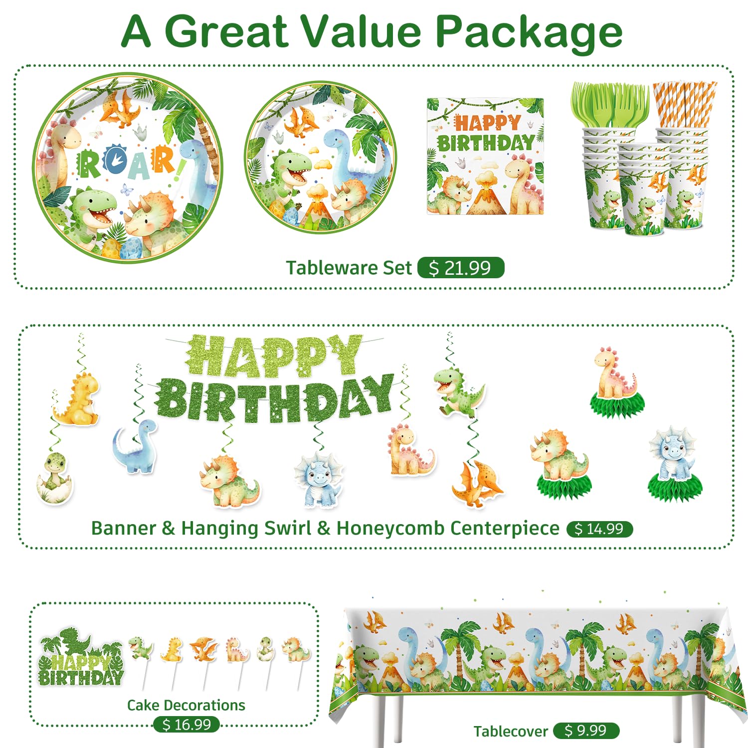 Xynic 201Pcs Dinosaur Birthday Decorations Set – Tableware for 25 Guests