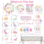 Xynic Pastel Dinosaur Birthday Party Supplies — 201 Pcs Pink Watercolor Girl Dino Theme
