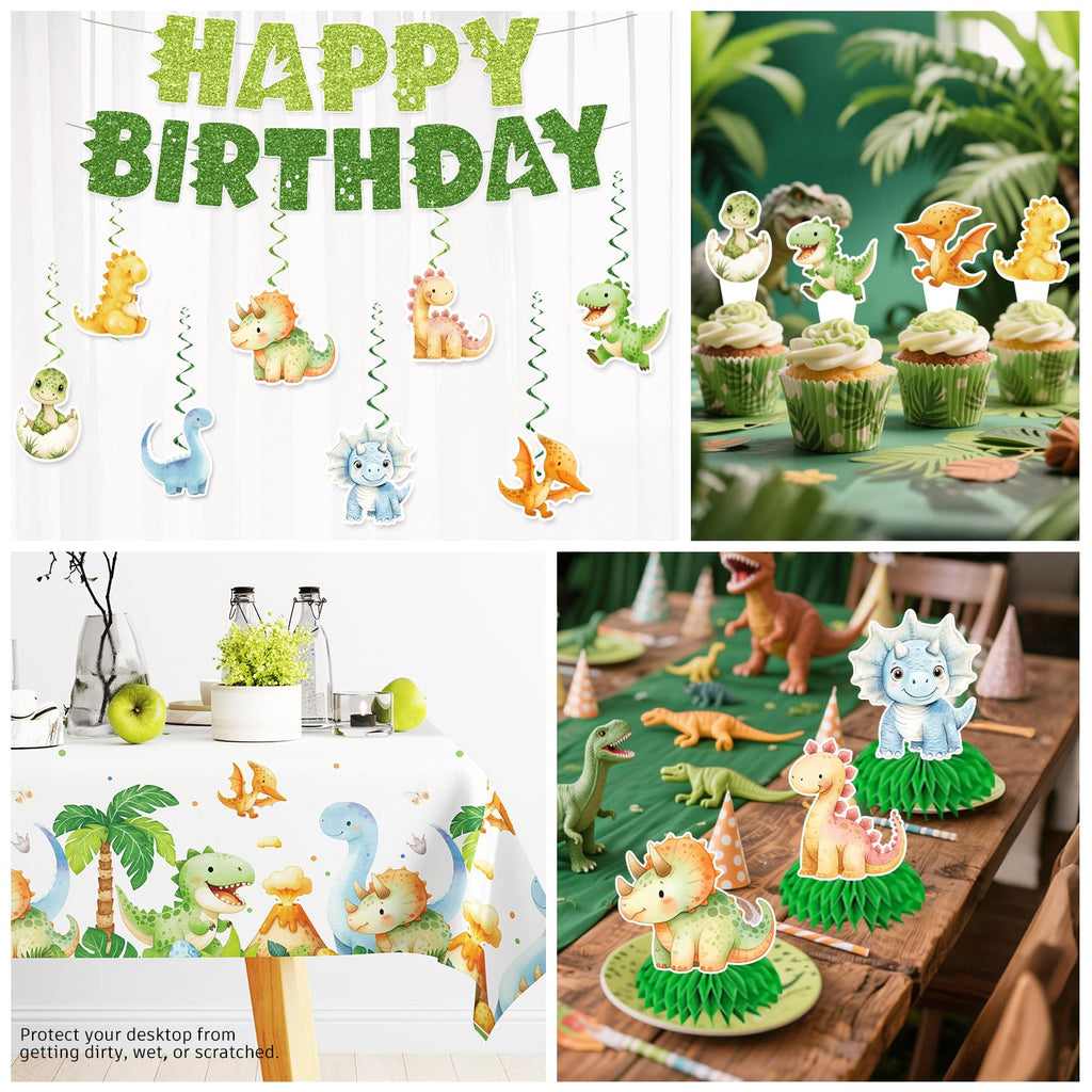 Xynic 201Pcs Dinosaur Birthday Decorations Set – Tableware for 25 Guests