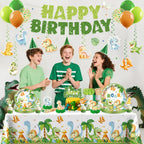 Xynic 201Pcs Dinosaur Birthday Decorations Set – Tableware for 25 Guests
