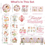 Xynic 213-Piece Fairy First Birthday Decorations Set | Plates, Napkins, Banner & Balloons