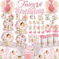 Xynic 213-Piece Fairy First Birthday Decorations Set | Plates, Napkins, Banner & Balloons