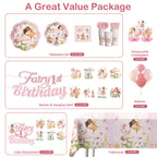 Xynic 213-Piece Fairy First Birthday Decorations Set | Plates, Napkins, Banner & Balloons