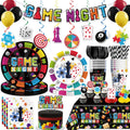 Xynic 205Pcs Game Night Decorations & Disposable Tableware — 25 Serves, Banner, Plates, Cups