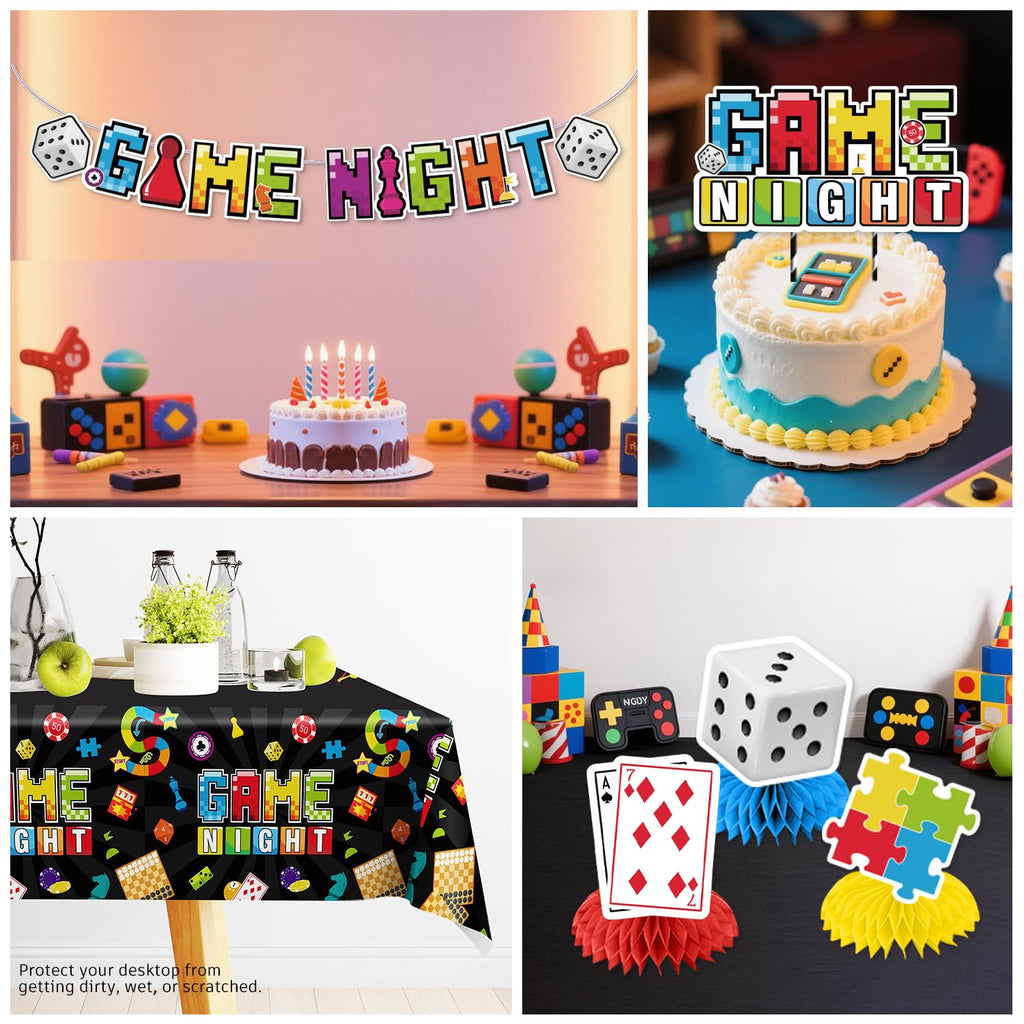 Xynic 205Pcs Game Night Decorations & Disposable Tableware — 25 Serves, Banner, Plates, Cups