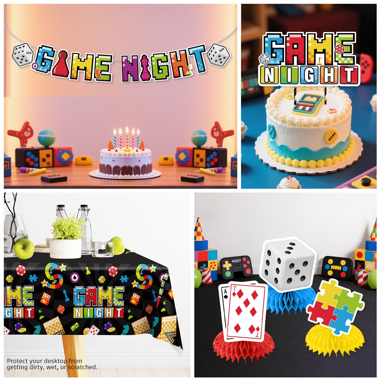 Xynic 205Pcs Game Night Decorations & Disposable Tableware — 25 Serves, Banner, Plates, Cups