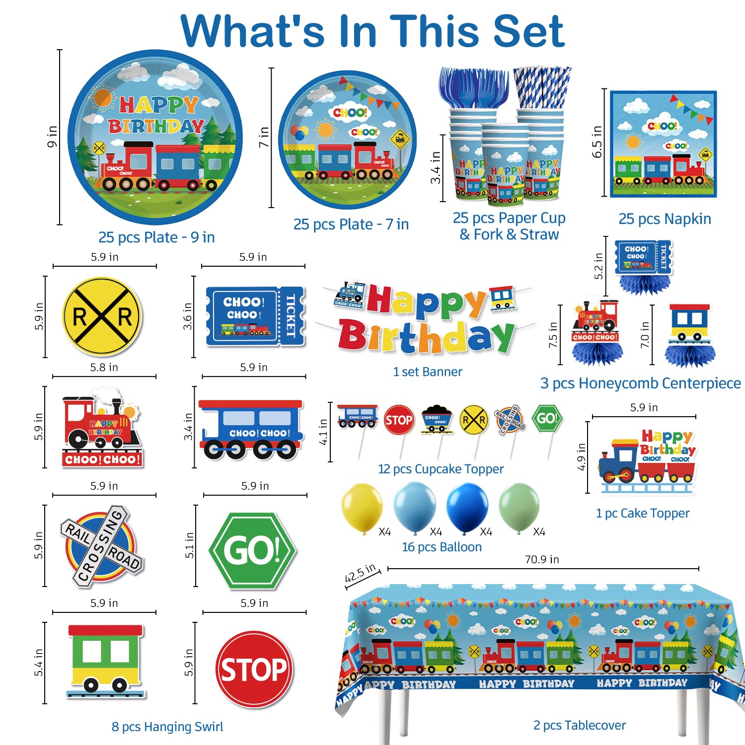 Xynic Train Birthday Decorations – 201 Pcs Complete Train-Themed Party Set