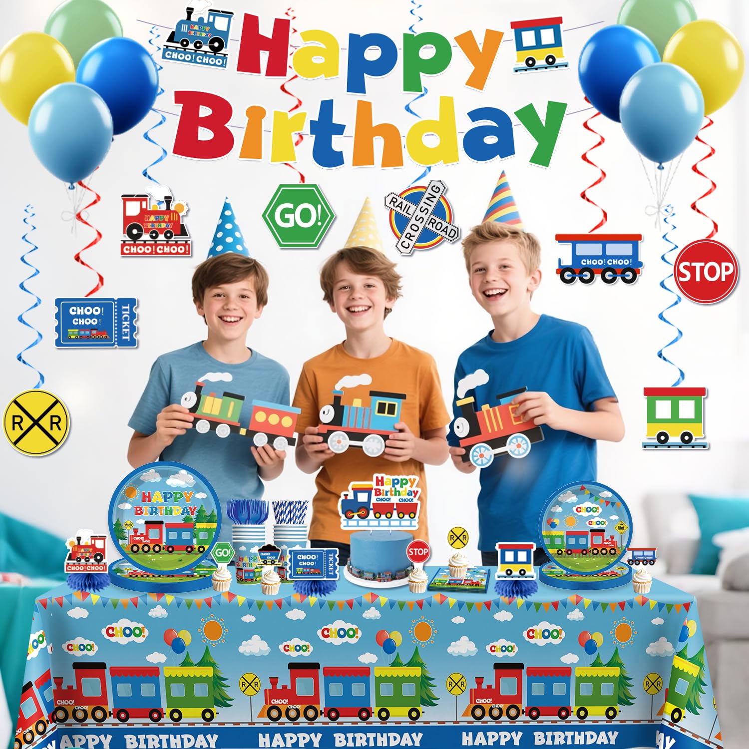 Xynic Train Birthday Decorations – 201 Pcs Complete Train-Themed Party Set