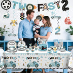 Xynic 187Pcs Two Fast Birthday Decor Set for 25 Guests | Banner, Plates, Tablecloth & Balloons