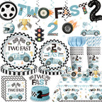 Xynic 187Pcs Two Fast Birthday Decor Set for 25 Guests | Banner, Plates, Tablecloth & Balloons