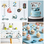Xynic 187Pcs Two Fast Birthday Decor Set for 25 Guests | Banner, Plates, Tablecloth & Balloons