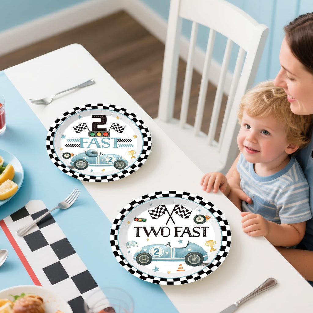 Xynic 187Pcs Two Fast Birthday Decor Set for 25 Guests | Banner, Plates, Tablecloth & Balloons