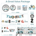 Xynic 187Pcs Two Fast Birthday Decor Set for 25 Guests | Banner, Plates, Tablecloth & Balloons