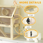 PawHut Wooden Hamster Cage with Detachable 32cm Deep Bottom, Hut, Seesaw, Exercise Wheel, Ramps, 60 x 40 x 75cm