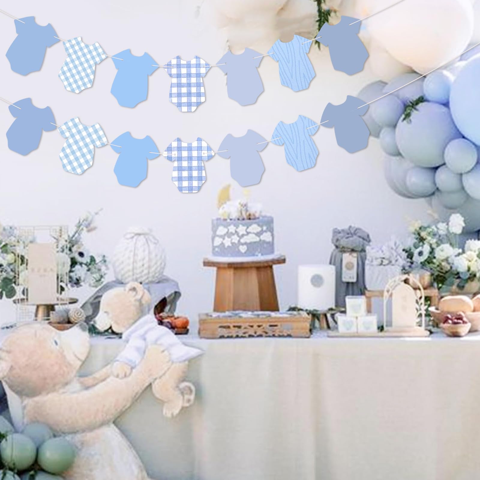Yavxzvbw Baby Shower Banner Garland – Blue Boy Theme, 2-Piece Set