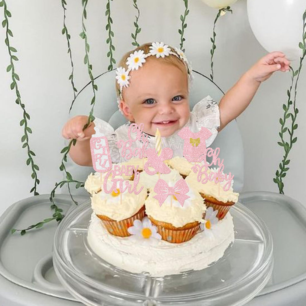 YCTHUNFISH 24 Pack It's a Girl Cupcake Toppers – Glitter Pink Baby Shower & Gender Reveal Picks
