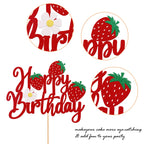 YCTHUNFISH 1 Pack Happy Birthday Cake Topper – Glitter Strawberry Theme