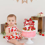 YCTHUNFISH 1 Pack Happy Birthday Cake Topper – Glitter Strawberry Theme