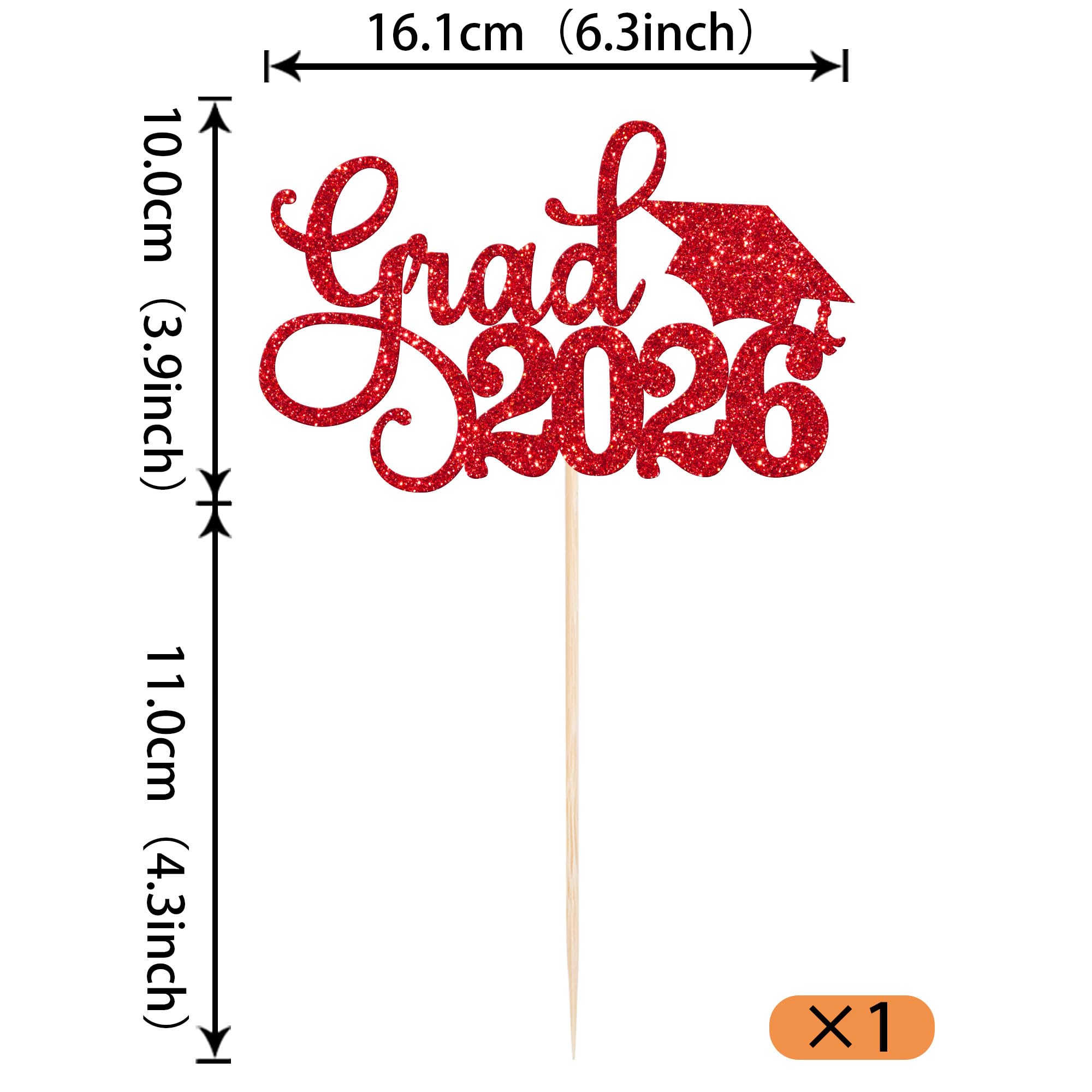 YCTHUNFISH 1 Pack Grad 2026 Glitter Cake Topper – Congrats Grad Cap (Class of 2026)