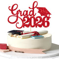 YCTHUNFISH 1 Pack Grad 2026 Glitter Cake Topper – Congrats Grad Cap (Class of 2026)