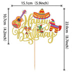 YCTHUNFISH 1 Pack Happy Birthday Fiesta Cake Topper – Gold Glitter