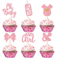 YCTHUNFISH 24 Pack It's a Girl Cupcake Toppers – Glitter Pink Baby Shower & Gender Reveal Picks